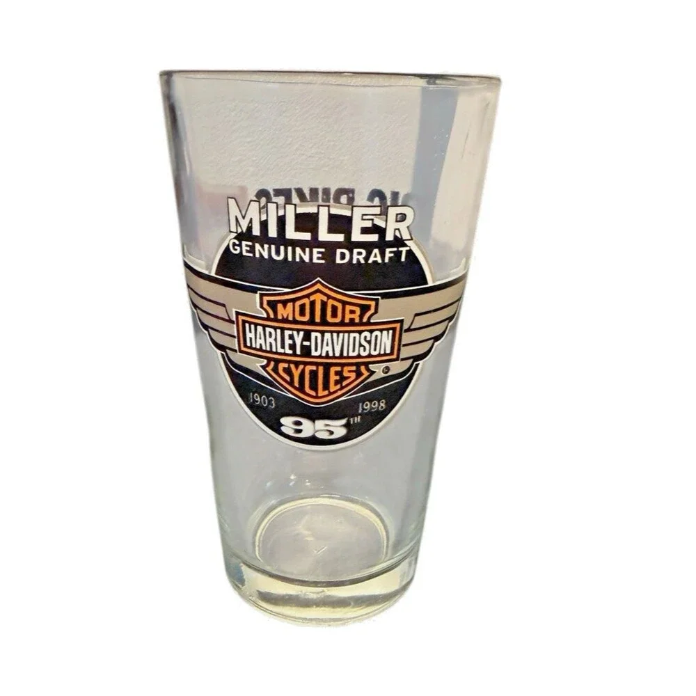 Harley-Davidson Motorcycles Miller Genuine Draft Beer Pint Glass 95TH Anniv
